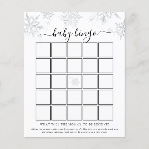 Snowflake Baby Shower Bingo Game Card
