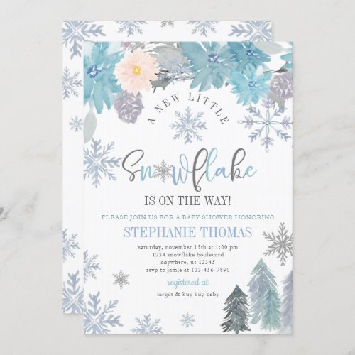 Snowflake Baby Shower Invitation Floral Boy