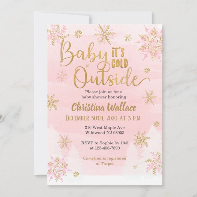 Snowflake Baby Shower Invitation for a Girl (Front)