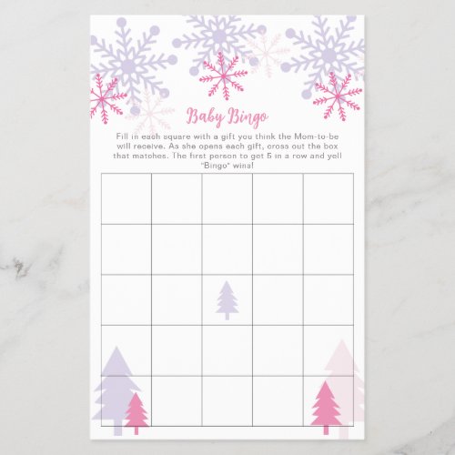 Snowflake Baby Shower Winter Bingo Game Activity Flyer