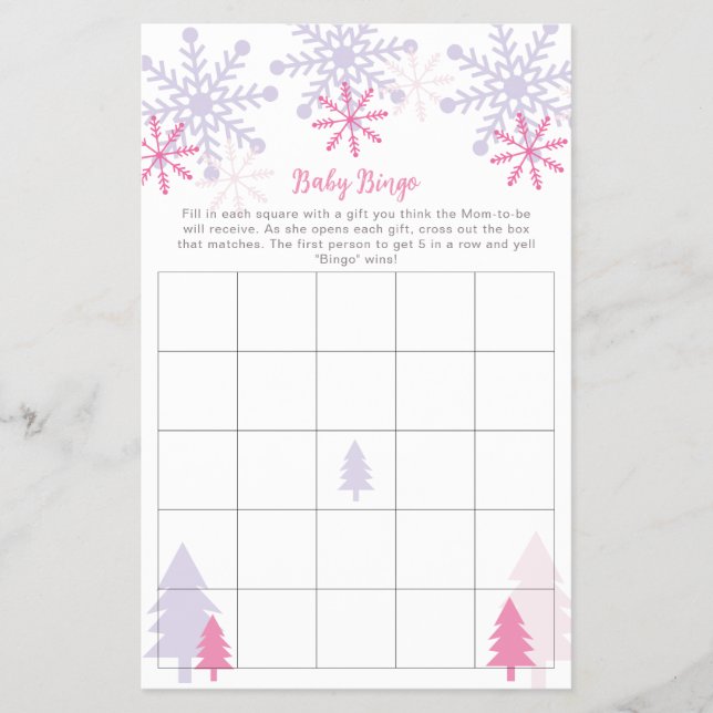 Snowflake Baby Shower Winter Bingo Game Activity Flyer (Front)