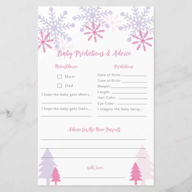 Snowflake Baby Shower Winter Predictions Advice  (Front)