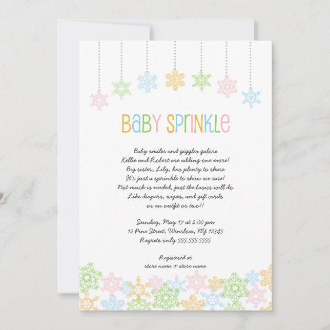 Snowflake baby sprinkle invites winter baby shower (Front)