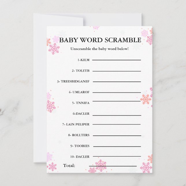 Snowflake Baby word scramble baby shower game Card (Front)