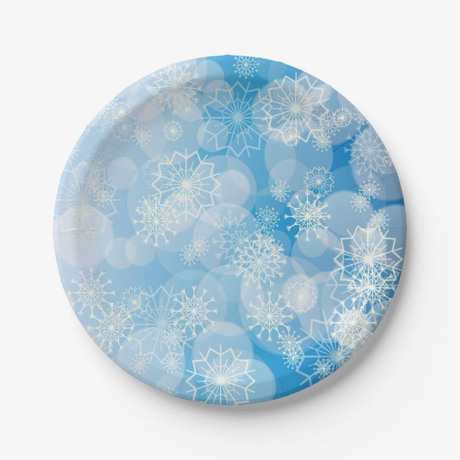 Snowflake background paper plates (Front)
