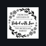 Snowflake Baked With Love Winter Christmas Cookies Rubber Stamp<br><div class="desc">Baked with love rubber stamp with a snowflake wreath for your Christmas baking or winter baking. Add your family name or business name or name.</div>