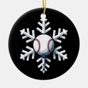 Snowflake Baseball Player Ball Winter Kids Men Ceramic Ornament