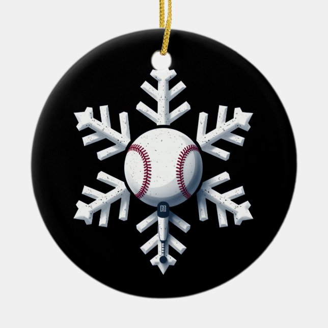 Snowflake Baseball Player Ball Winter Kids Men  Ceramic Ornament (Front)