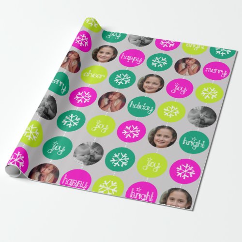 Snowflake Bauble pattern Christmas family photo Wrapping Paper