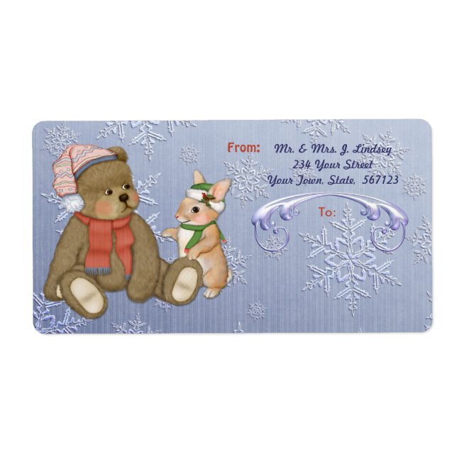Snowflake Bear & Bunny Shipping Label (Front)