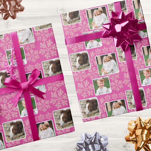 Snowflake Berry Bling 3 Photo Collage Christmas Wrapping Paper