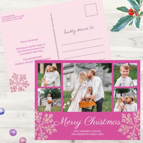 Snowflake Berry Bling 5 Family Photo Christmas Holiday Postcard