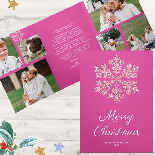 Snowflake Berry Bling 6 Pic Merry Multi Photo Tri_Fold Holiday Card