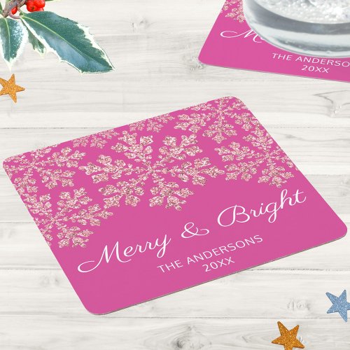 Snowflake Berry Bling Chic Elegant Holiday Party Square Paper Coaster