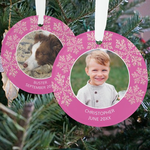 Snowflake Berry Bling Cute 2 Photo Christmas Ornament