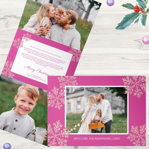 Snowflake Berry Bling Elegant 5 Photo Collage Tri_Fold Holiday Card