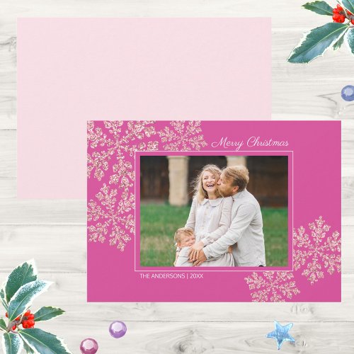 Snowflake Berry Bling Elegant Christmas Photo Holiday Card