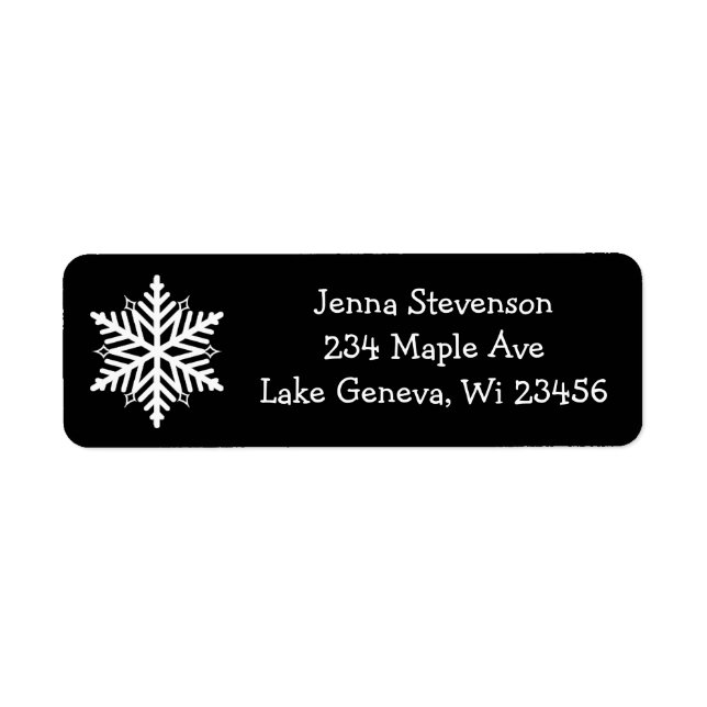 Snowflake Black and WhiteChristmas Holidays Winter Label (Front)