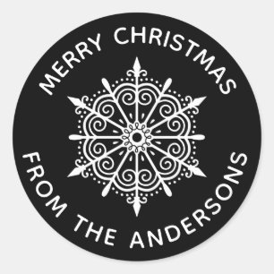 Snowflake Black White Christmas Envelope Seal