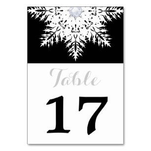 Snowflake black, white winter wedding table number