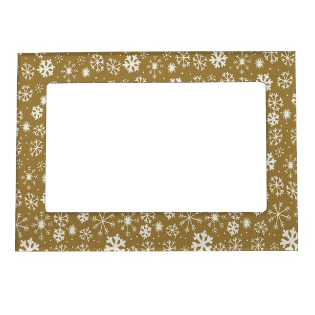 Snowflake Blizzard With Golden Background Magnetic Frame (Front)