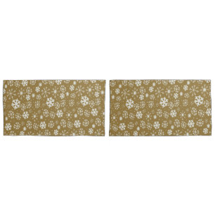 Snowflake Blizzard With Golden Background Pillow Case