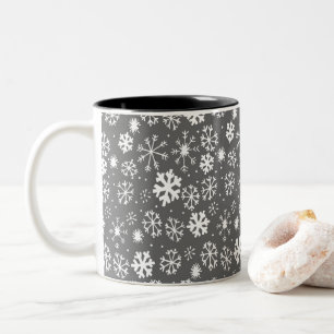 Snowflake Blizzard With Silver Grey Background Two-Tone Coffee Mug