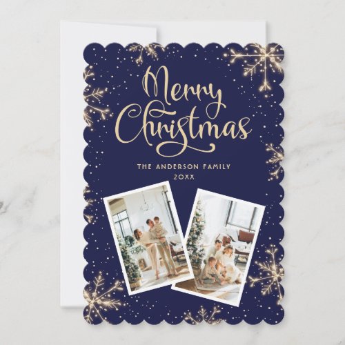 Snowflake Blue 2 Photo Merry Christmas Card