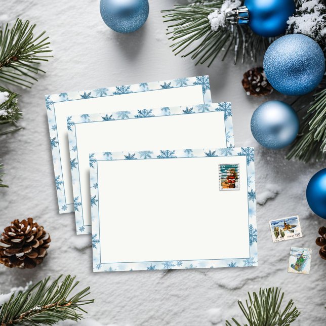 Snowflake Blue and White Watercolor Envelope (Send your loved ones a Christmas Blessing with our Watercolor Snowflake Envelopes, Blue off-White)