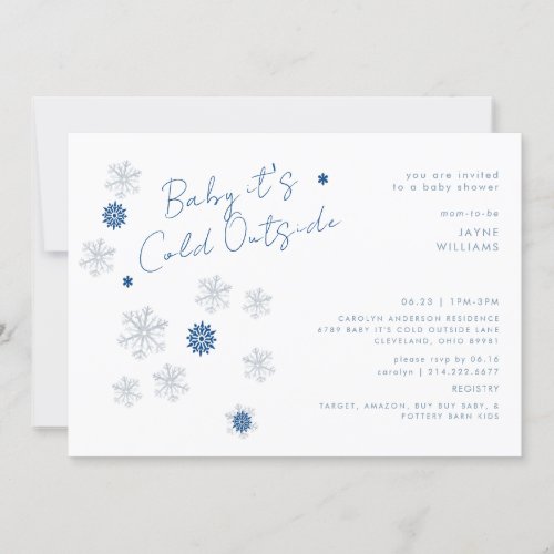 Snowflake Blue Baby Its Cold Outside Shower Invitation