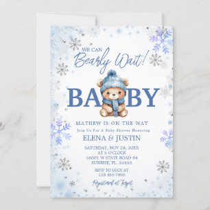 Snowflake Blue Bear Bearly Wait Baby Shower Invitation