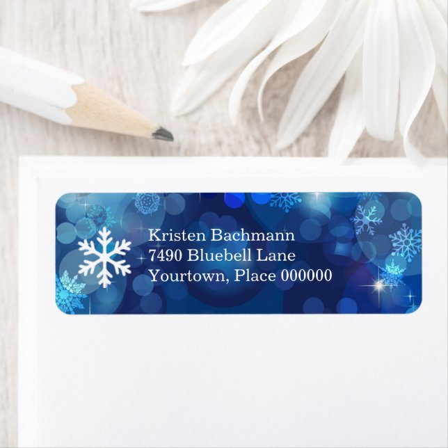 Snowflake Blue Bokeh Winter Label (Insitu)