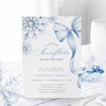 Snowflake Blue Bow Baby Shower Invitation
