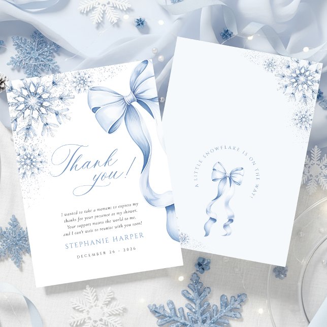 Snowflake Blue Bow Baby Shower Thank You Card (Creator Uploaded)