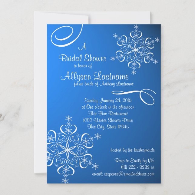 Snowflake Blue Bridal Shower Invitation (Front)