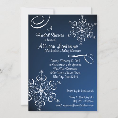 Snowflake Blue Bridal Shower Personalized Invitation
