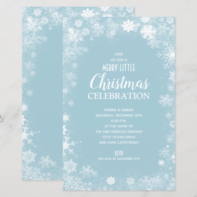 Snowflake Blue Christmas Holiday Budget Invites (Front/Back)