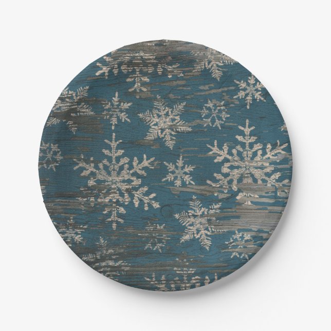 snowflake Blue Christmas Holiday Winter Plates (Front)