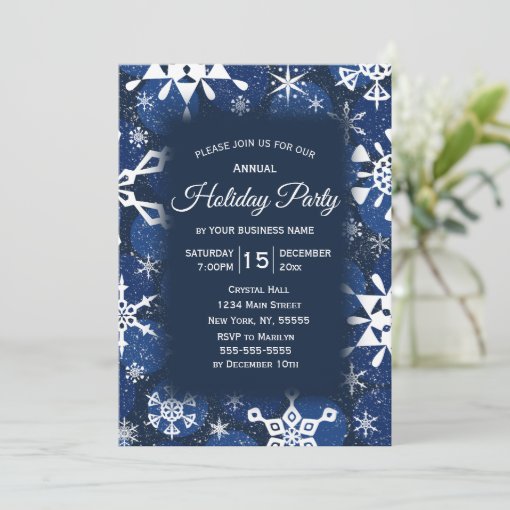 Snowflake Blue Corporate Holiday Party Invitation | Zazzle