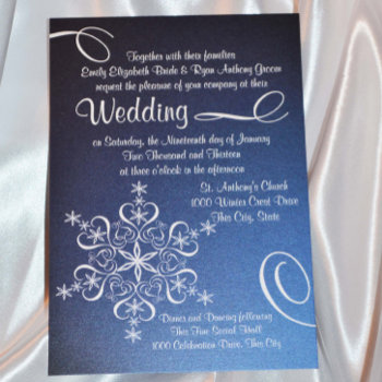 Snowflake Blue Elegance Winter Wedding Invitation by happygotimes at Zazzle