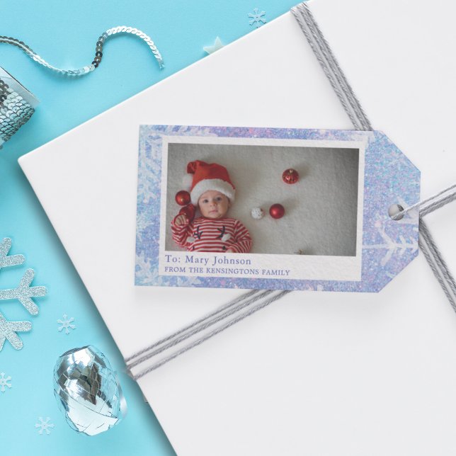 Snowflake Blue Festive Baby Tag (Baby Boy’s First Christmas Personalized Gift Tag)