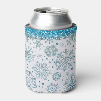 Snowflake Blue Glitter Pattern Can Cooler