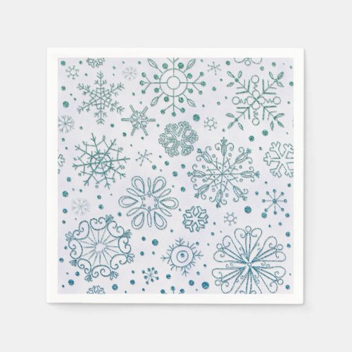 Snowflake Blue Glitter Pattern Paper Napkins