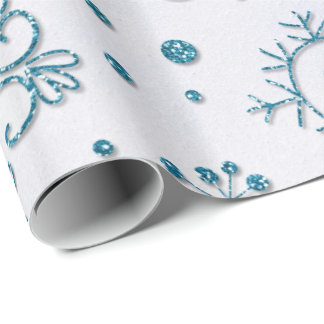 Snowflake Blue Glitter Pattern Wrapping Paper