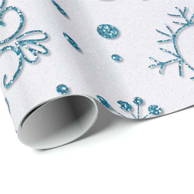 Snowflake Blue Glitter Pattern Wrapping Paper (Roll Corner)