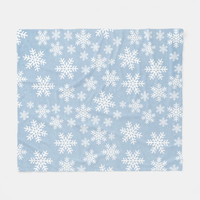 Snowflake Blue Holiday Winter Snow Pattern  Fleece Blanket (Front (Horizontal))