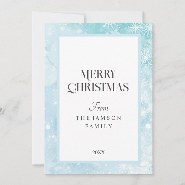 Snowflake Blue Merry Christmas Card (Front)