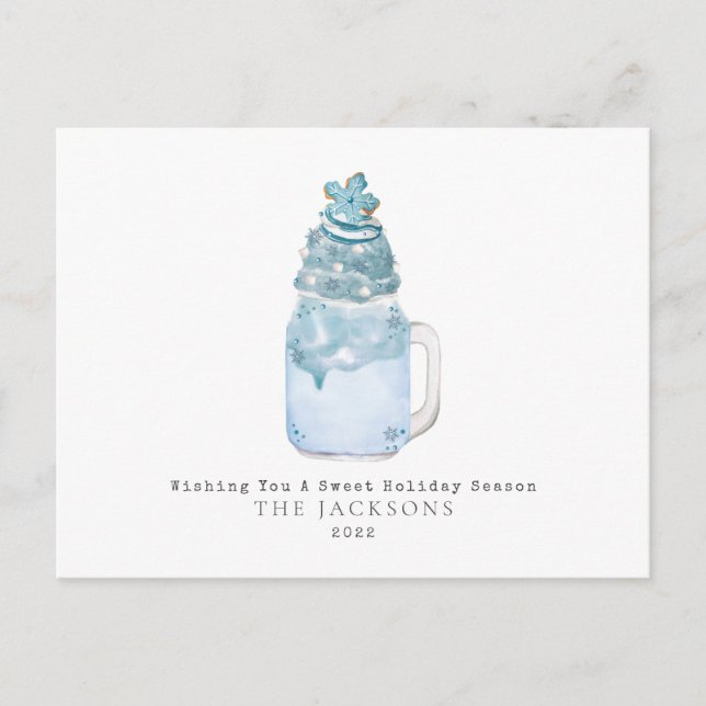 Snowflake Blue Milkshake Sweet Christmas Holiday Postcard (Front)