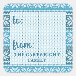 Snowflake Blue Nordic Sweater Christmas TO FROM Square Sticker