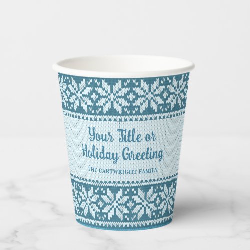 Snowflake Blue Nordic Sweater Personalized Paper Cups